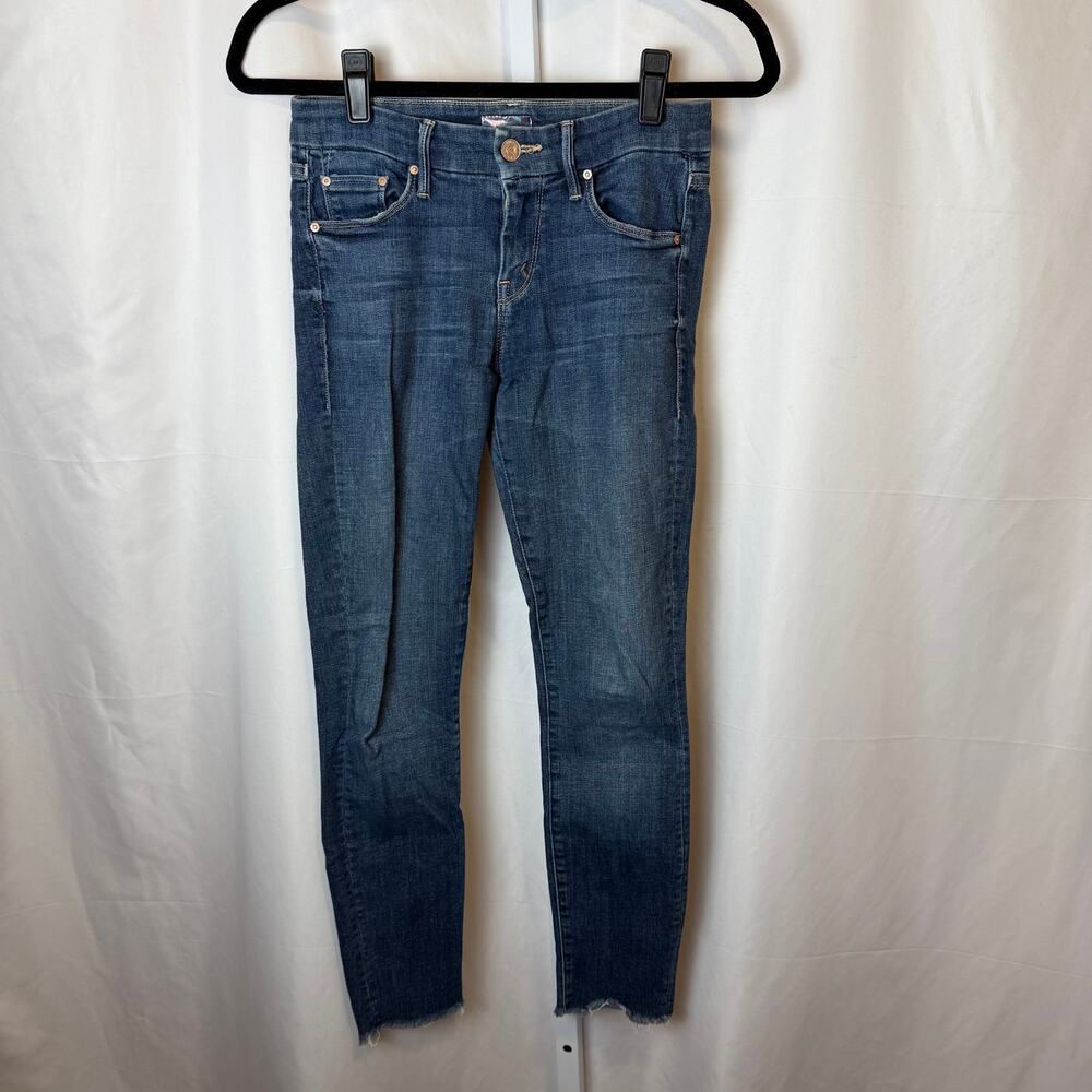 MOTHER Looker Ankle Fray Jeans Size 25 Mid Rise Skinny Raw Hem Blue Denim